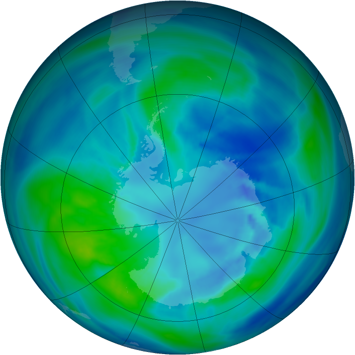 Antarctic ozone map for 09 April 2005
